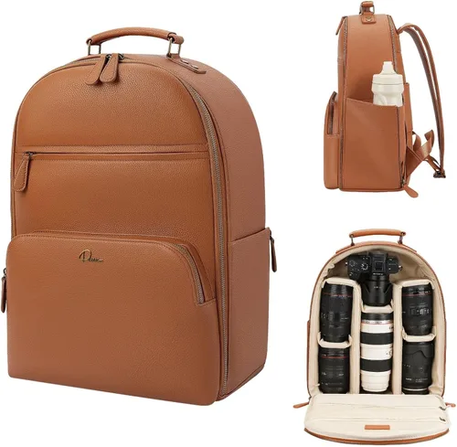 Miniatura 9 de Mochila Clásica para Cámara de Cuero PU para DSLR, Bolsa de Cámara Profesional para Fotógrafos con Compartimento para Laptop de 15 Pulgadas Grande