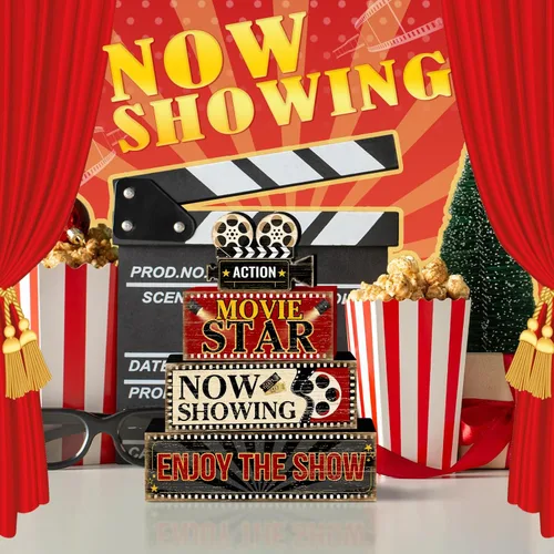 Miniatura 2 de Britimes Juego de 4 piezas de decoración de mesa de noche de película, juego de decoraciones de bandeja escalonada de Navidad, estrella de película
