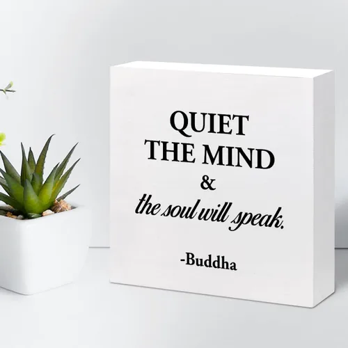Miniatura 5 de Cartel de "Quiet The Mind and The Soul Will Speak", caja de madera inspiradora, placa decorativa de escritorio para el hogar, sala de yoga