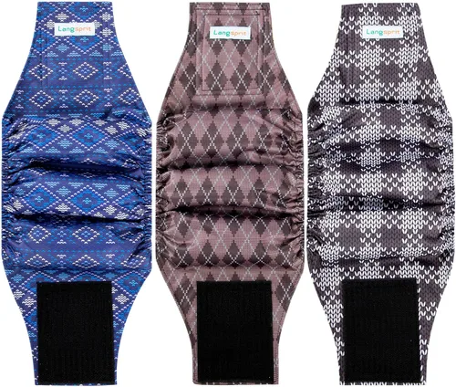 Miniatura 14 de Langsprit Bandas para el vientre masculino para perros (paquete de 3) – Envolturas para perros de alta absorción lavables – Pañales reutilizables