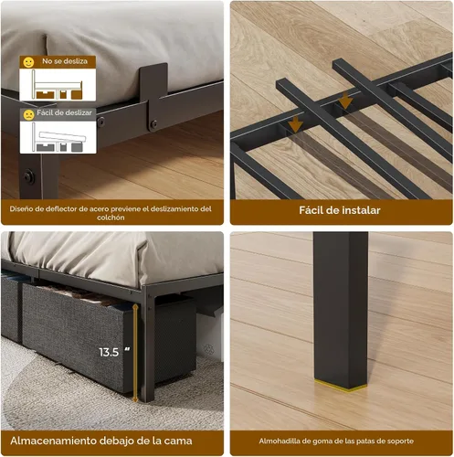 Miniatura 8 de OURPIC Marco de cama esquinero con estantería de almacenamiento y luces LED, marcos de cama de tamaño individual con cabecera tapizada y estación
