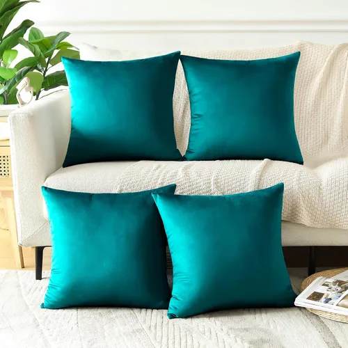 Miniatura 31 de OTOSTAR Juego de 4 fundas de almohada decorativas de terciopelo suave, fundas de cojín lumbares sólidas, fundas de cojín lujosas para sofá