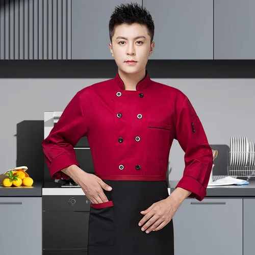 Miniatura 3 de Chaqueta de chef unisex, color de contraste, ropa de cocina, abrigo de chef de manga larga, uniforme de chef para trabajo