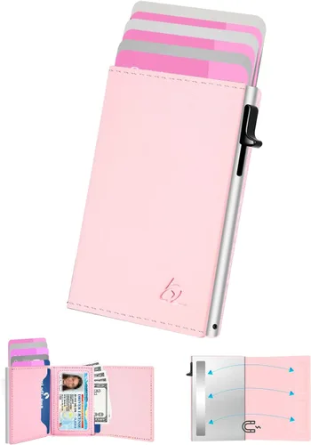 Miniatura 11 de Cartera Tarjetero para Hombres - Estuche de Aluminio Desplegable, Cuero de Microfibra Flexible Premium, Cartera Inteligente para Hombres, Bloqueo