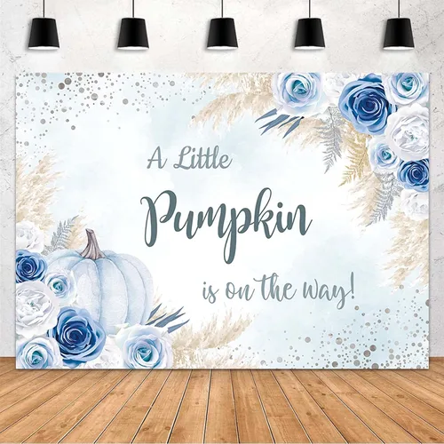 MEHOFOND Fondo bohemio de calabaza para baby shower, decoración de fiesta de otoño de 7 x 5 pies, pancarta de Acción de Gracias, fotografía de Azul