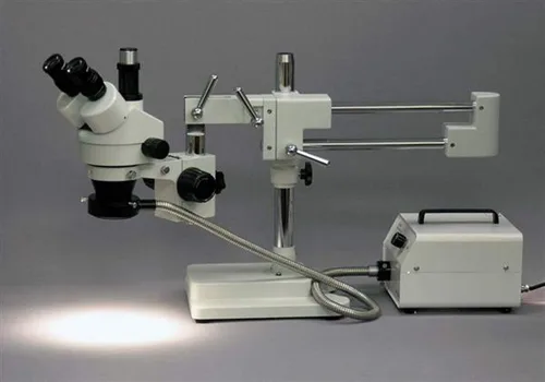 Miniatura 2 de AmScope Iluminador 150W del anillo de la fibra óptica del halógeno del microscopio HL150-AR