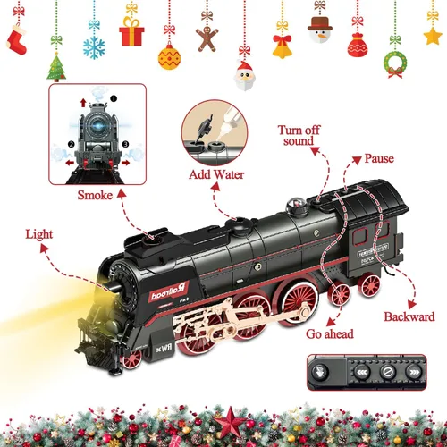 Miniatura 2 de Juego de Tren para Niños, Juguetes de Tren Eléctrico con Luces Realistas, Sonidos y Humo, Modelo de Tren de Navidad, Regalos para Niños Pequeños