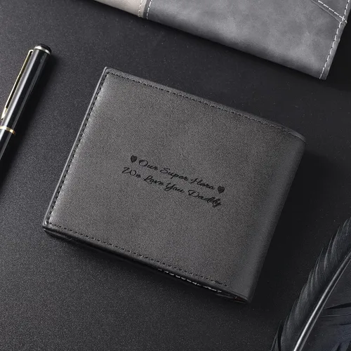 Miniatura 7 de Cartera personalizada para hombres con imágenes, billeteras de piel sintética personalizadas, cartera minimalista con clip de dinero para hombres