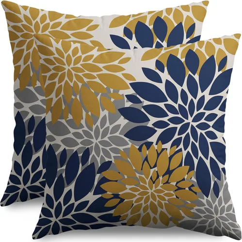 Miniatura 69 de Fundas de Almohada Azul Aguamarina 16X16 Pulgadas Juego de 2, Flores de Dalia Primavera Verano Floral Crema Fundas de Almohada Decorativas