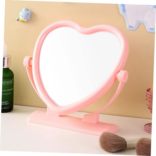 Miniatura 6 de Outanaya Espejo de mesa en forma de corazón de doble cara rosa tocador de escritorio decorativo espejo de 2 lados