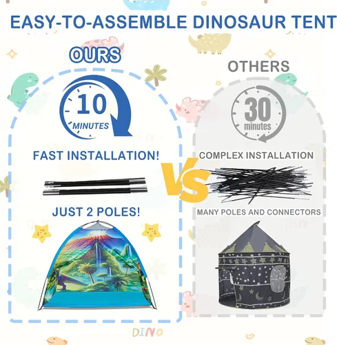 Miniatura 4 de Tienda de campaña de dinosaurio para niños varones, tienda de campaña de dinosaurio para niños para diversión interior y exterior, regalo perfecto