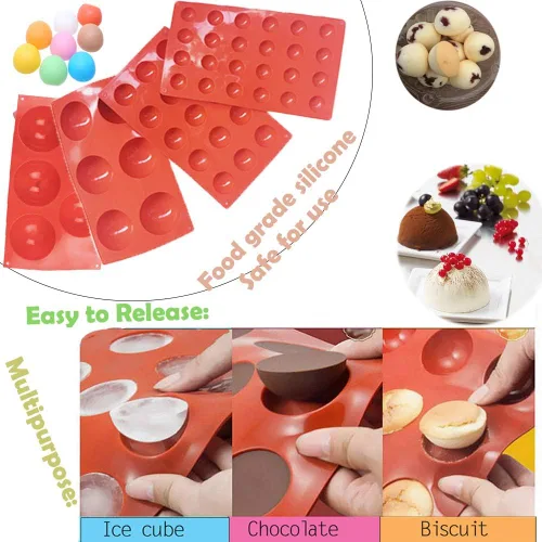 Miniatura 4 de Molde de silicona semicircular, media esfera para chocolate, caramelos y gomitas, juego de utensilios para hornear y decorar pasteles, cúpulas