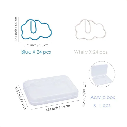 Miniatura 2 de OWLFAVO 48 clips de papel en forma de nube con caja transparente, azul y blanco, divertidos y lindos marcadores de papel, clips para planificar