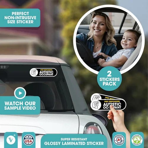 Miniatura 2 de Adhesivo para automóvil para ocupantes autistas, paquete de 2 accesorios de concientización sobre el autismo, calcomanía de seguridad para niños