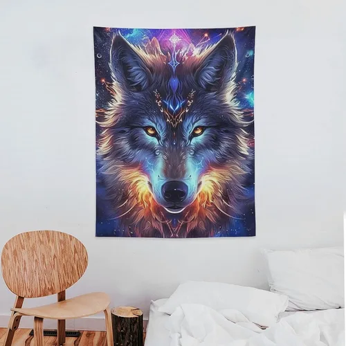 Miniatura 7 de FeoYoed Tapiz para colgar en la pared, decoración estética para dormitorio, sala de estar, tapices de arte de pared, arte de lobo, galaxia