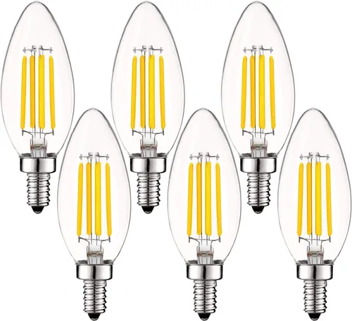 Miniatura 10 de LUXRITE Bombilla LED de candelabro vintage equivalente a 60 W, 550 lúmenes, 2700 K blanco cálido, bombillas LED de araña de 5 W, regulables, vidrio