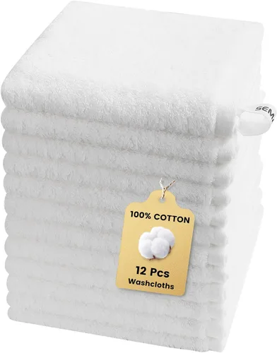 Miniatura 14 de SEMAXE Juego de 12 toallas de 100% algodón, 13 × 13 pulgadas, toallas suaves amarillas para la cara – súper absorbentes y de secado rápido, paño