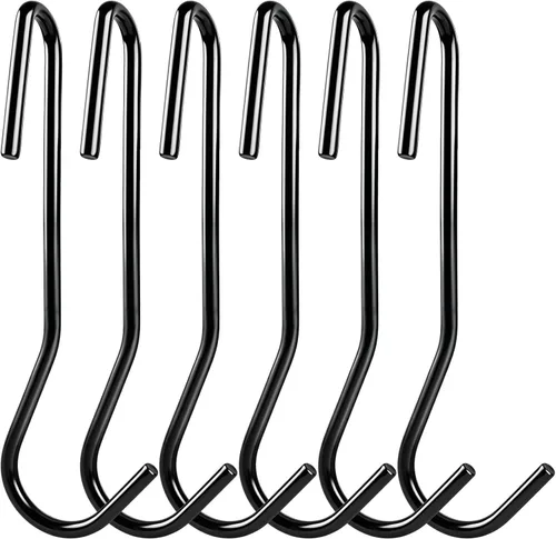 ESFUN Paquete de 12 ganchos en ángulo de giro de 90 grados, ganchos negros resistentes para ollas, ganchos en S, ganchos de alambre para colgar