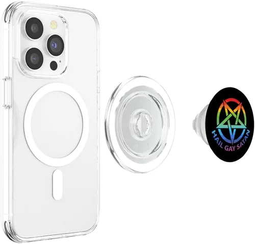 Miniatura 4 de PopSockets MagSafe PopGrip para iPhone con texto en inglés «Hail Gay Satanás»