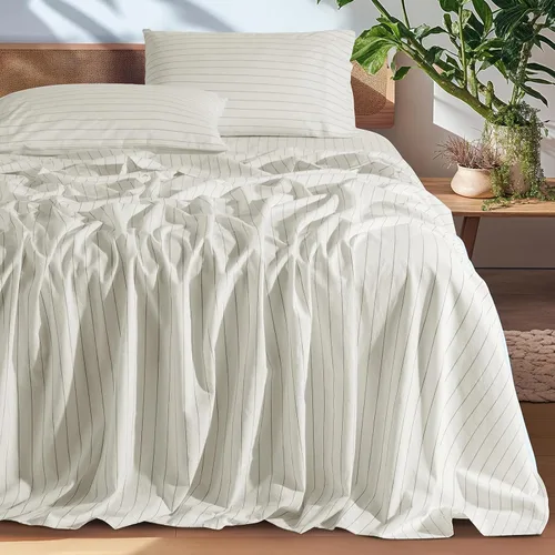 Miniatura 17 de SONORO KATE Sábanas de cama de lino francés 100% puro, tamaño Queen, sábanas de cama de lino transpirables y duraderas, antidesgarro, lavables a