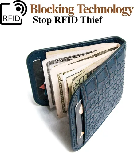 Miniatura 4 de Lethnic Cartera delgada con clip de dinero, bloqueo RFID, soporte para tarjetas de visita de cuero plegable