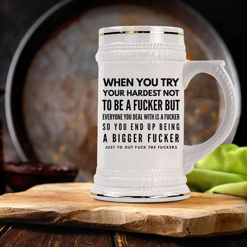 Miniatura 4 de Taza de cerveza inapropiada con refranes divertidos Fucker Mature Office Gag Jokes para compañeros de trabajo o amigos, humor grosero para adultos