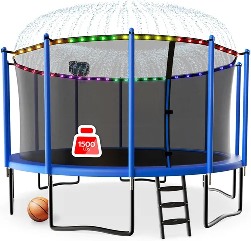 Miniatura 10 de LHX Trampolín de 8, 10, 12, 14, 15, 16 pies, para exteriores, 1500 libras con aro de baloncesto, trampolín grande y resistente para niños y adultos