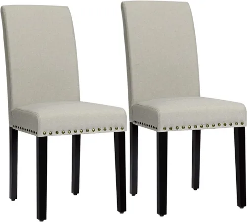 Giantex Juego de 2 sillas de comedor tapizadas, sillas laterales de tela con patas de madera, asiento acolchado suave, ribete de cabeza de clavo,