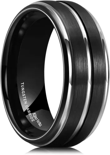Miniatura 80 de King Will Anillo de boda de carburo de tungsteno para hombre con diseño de ranura, 6/7/0.315 in de ancho, acabado cepillado/pulido para hombre