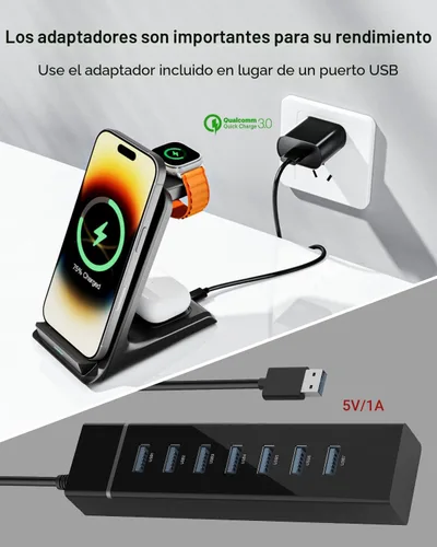Miniatura 4 de Eazpower Cargador inalámbrico para fundas gruesas de 0.394 in/Otterbox/resistente, base de carga 3 en 1 para iPhone 17 16 15 14 Pro Max, estación