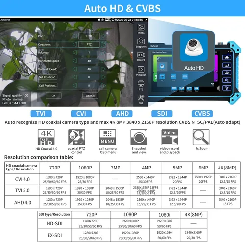 Miniatura 4 de Rsrteng Probador de cámara IP, IPC-5200 Plus 8MP AHD CVI TVI SDI CVBS prueba de cámara IP 4K pantalla HD monitor de video 5 pulgadas IPS pantalla
