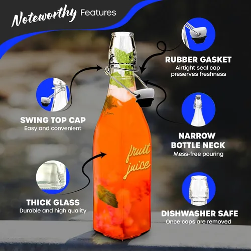 Miniatura 2 de Nevlers Botella de vidrio cuadrada con tapa abatible de 17 onzas con tapa, paquete de 6 botellas de vidrio con tapa hermética, embudo, cepillo