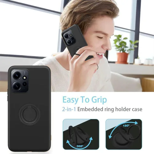 Miniatura 5 de Para Xiaomi Redmi Note 12 4G Caja Del Teléfono Con Protector De Pantalla De Vidrio, Soporte De Anillo Giratorio De 360 ° Kickstand/Stand Silicona