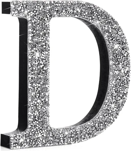 Miniatura 40 de Qunclay Letras brillantes de cristal plateado de 5.7 pulgadas, decoración de diamantes triturados, letra de madera con purpurina con tornillo