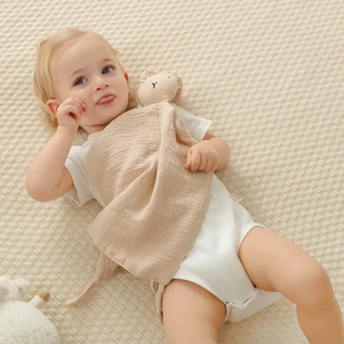 Miniatura 3 de insular Manta de conejo Lovey para niños y niñas, manta de seguridad de muselina de algodón orgánico para bebés, suave y transpirable, toalla Conejo