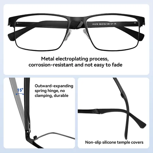 Miniatura 5 de Dollger Gafas de luz azul para hombre, marco de metal, rectangular, pantalla de computadora, lentes de bloqueo de luz azul