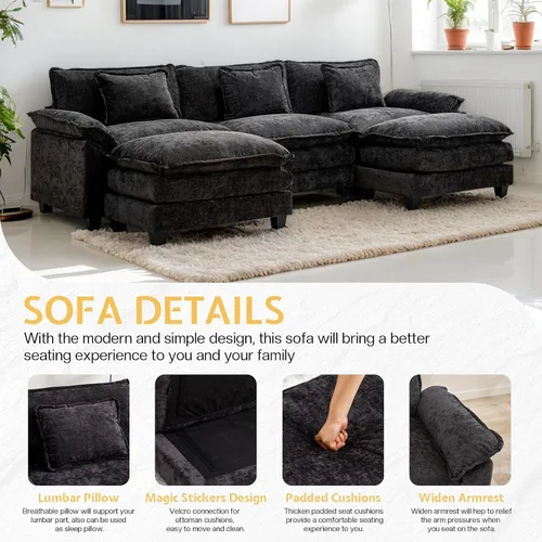 Miniatura 5 de Sofá modular seccional, sofá de nube con otomana, asiento profundo de felpilla en forma de L para sala de estar y apartamento