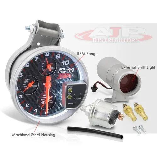 Miniatura 3 de AJP Distributors Universal JDM Sport - Tacómetro 4 en 1 con cara de fibra de carbono de 5 pulgadas, medidor de tacómetro de 11 K RPM con presión