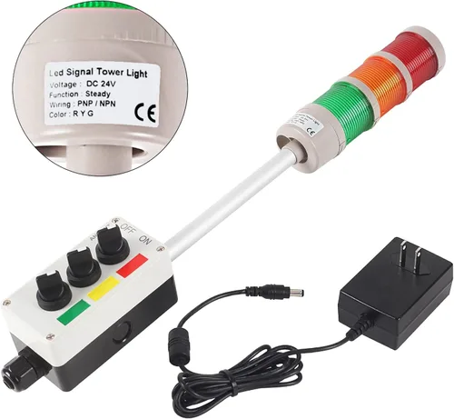 Miniatura 5 de Luz de señal LED Andon de 3 pilas con zumbador, rojo/amarillo/verde, encendido/apagado/flash, interruptor selector ABB, adaptador de corriente