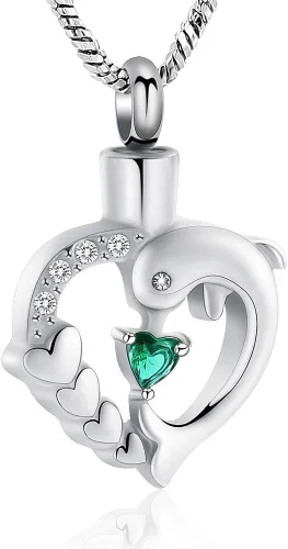 Yinplsmemory Collar de urna de corazón de delfín para cenizas para mujer, colgante de urna de corazón de cristal, collar de recuerdo de cenizas