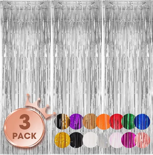 Miniatura 70 de Voircoloria - Cortinas de fondo de flecos de papel de aluminio para fiestas, 3 piezas, 39.6 x 98.4 pulgadas, azul retro 48 Retro Azul