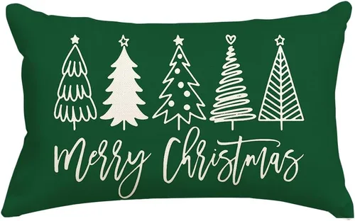 Miniatura 8 de RABUSOFA Fundas de almohada de Navidad de 12 x 20 pulgadas, almohadas decorativas de árbol de Navidad, fundas de cojín rojas de Navidad para Rojo