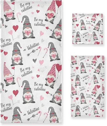 Miniatura 14 de Juego de 3 toallas románticas a cuadros con diseño de corazón rosa con resorte de globo, toallas de baño suaves y absorbentes, toallas de mano