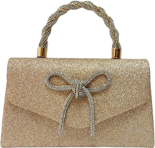 Miniatura 11 de Bolso de noche para mujer, embrague de lazo brillante, bolso formal de embrague de diamantes de imitación de boda adecuado para fiestas