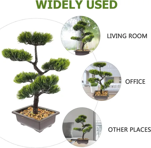 Miniatura 5 de Árbol de pino bonsái artificial, simulación de imitación de planta en maceta, exhibición de escritorio, adornos de maceta de árbol falso, planta