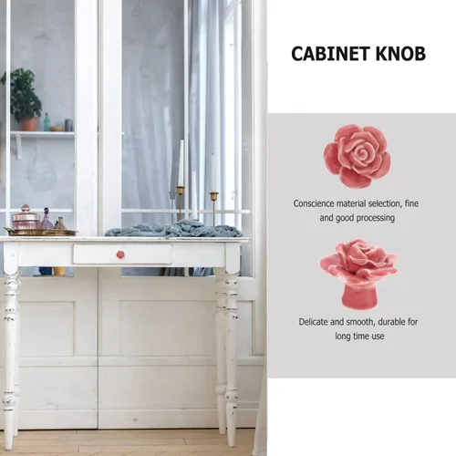 Miniatura 3 de LIFKOME 8 tiradores de rosas de cerámica para gabinete, pomos de armario para cajones, pomos de puerta de flores de rosas florales, pomos