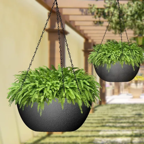 Miniatura 4 de WOUSIWER Paquete de 2 macetas colgantes grandes de 13 pulgadas para plantas de interior y exterior con agujeros de drenaje y cadena, macetas