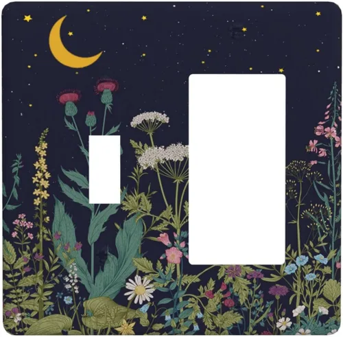 Miniatura 60 de Cubierta de Interruptor de Luz de 1 Gang con Flores Silvestres Bohemias, Hierbas, Floral, Decorativa, Planta Botánica, Naturaleza, Acuarela, Placa