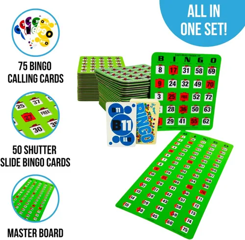 Miniatura 2 de Regal - Juego de bingo para adultos y niños, 50 tarjetas de bingo con ventanas deslizantes, tarjetas de bingo reutilizables y grandes, 1 tablero