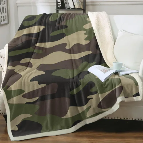Miniatura 30 de Sleepwish Manta de forro polar de camuflaje verde para niños y niños, manta de sherpa de camuflaje marrón suave para sofá, silla, manta